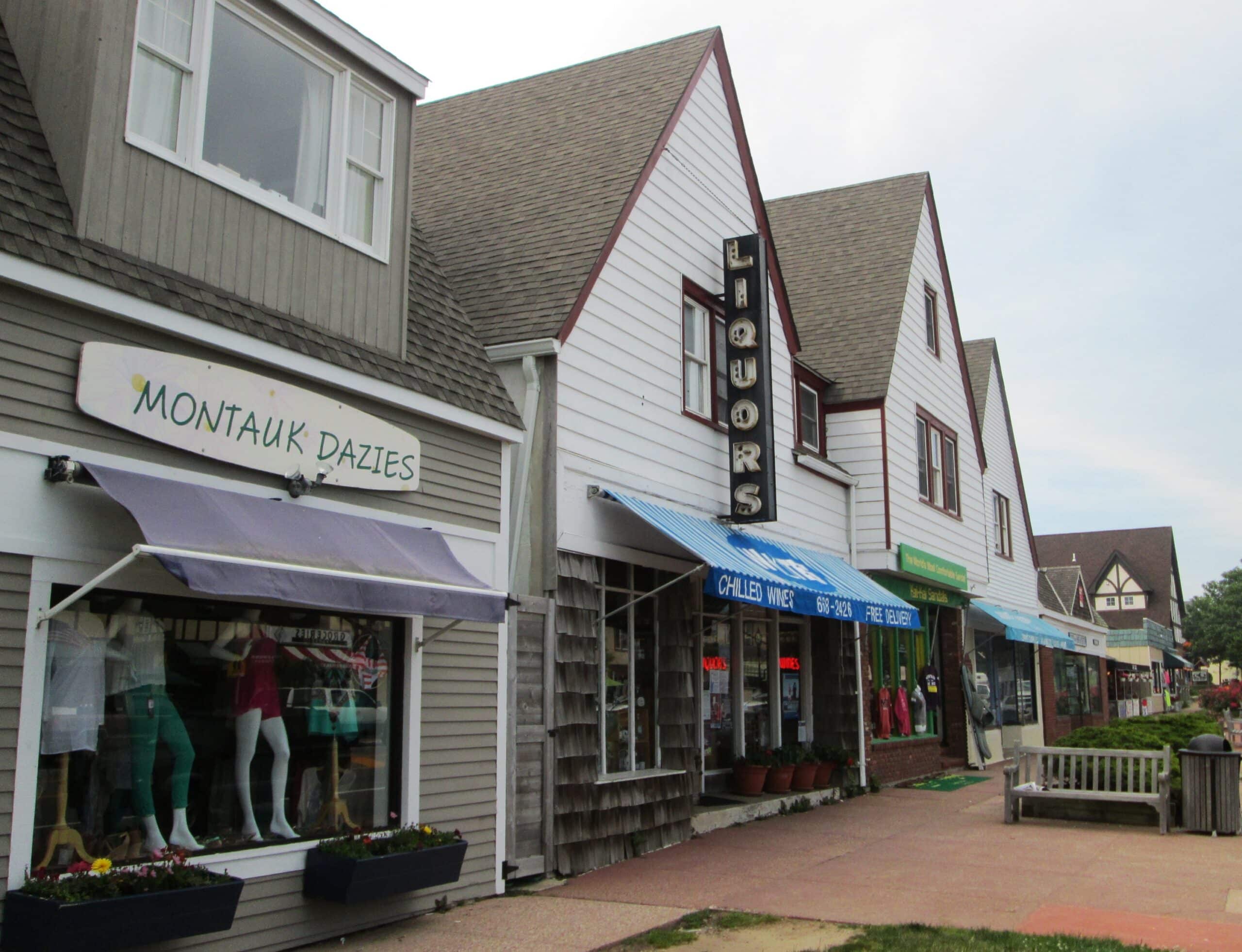Shops on the North Side of Main Street. Downtown, Montauk, NY USA