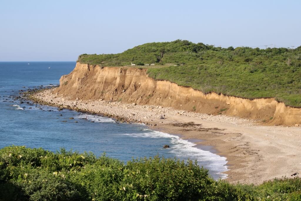 Bluffs of Camp Hero overlooking the Atlantic Ocean, shot from Montauk Point Lighthouse